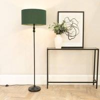 ValueLights | Black Metal Candlestick Floor Lamp with Forest Green Fabric Drum Shade Living Room Light | Floor Lamps, Home Décor & Improvement Essential | Included LED Bulb