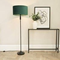 ValueLights Maggie Black Metal Candlestick Floor Lamp with Velvet Lamp Shade & LED Bulb in Bottle Green