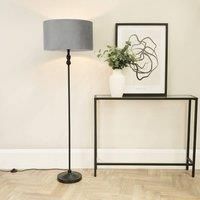 ValueLights Maggie Black Metal Candlestick Floor Lamp with Velvet Lamp Shade & LED Bulb in Grey