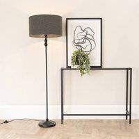 ValueLights Maggie Black Candlestick Floor Lamp with Charcoal Boucle Lamp Shade & LED Bulb