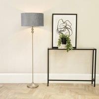 ValueLights | Brushed Chrome Metal Candlestick Floor Lamp with Grey Velvet Drum Shade Living Room Light | Floor Lamps, Home Décor & Improvement Essential | Included LED Bulb