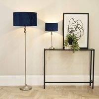 ValueLights | Brushed Chrome Metal Candlestick Floor Lamp with Navy Blue Velvet Drum Shade Living Room Light | Floor Lamps, Home Décor & Improvement Essential | Included LED Bulb