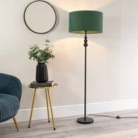 ValueLights | Matt Black Stacked Ball Single Stem Standing Floor Lamp with Forest Green Drum Shade | Floor Lamps & Torchieres, Home Décor & Improvement Essential | Includes Bulb