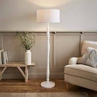 ValueLights Victoria White Wood Traditional Floor Lamp with Fabric Drum Shade & LED Bulb