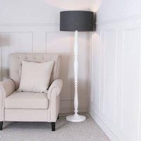 ValueLights Victoria White Wood Traditional Floor Lamp with Fabric Drum Shade & LED Bulb in Charcoal