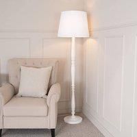 ValueLights Victoria White Wood Traditional Floor Lamp with Fabric Tapered Shade & Bulb