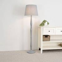 ValueLights Victoria White Wood Traditional Floor Lamp with Fabric Tapered Shade & Bulb in Grey