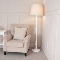 ValueLights Victoria White Wood Traditional Floor Lamp with Fabric Tapered Shade & Bulb in Cream