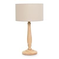 ValueLights | Traditional Light Wood Candlestick Table Lamp with Natural Fabric Drum Shade for Living Room Bedroom | Table Lamps, Home Décor & Improvement Essential | Included LED Bulb
