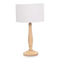 ValueLights | Traditional Light Wood Candlestick Table Lamp with White Fabric Drum Shade for Living Room Bedroom | Table Lamps, Home Décor & Improvement Essential | Included LED Bulb