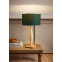 ValueLights Victoria Light Wood Traditional Table Lamp with Fabric Drum Shade & LED Bulb in Green