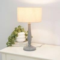 ValueLights | Traditional Grey Wood Candlestick Table Lamp with Natural Fabric Drum Shade for Living Room Bedroom | Table Lamps, Home Décor & Improvement Essential | Included LED Bulb