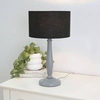ValueLights | Traditional Grey Wood Candlestick Table Lamp with Black Fabric Drum Shade for Living Room Bedroom | Table Lamps, Home Décor & Improvement Essential | Included LED Bulb