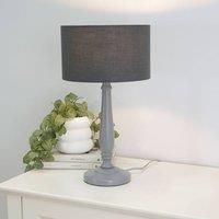 ValueLights | Traditional Grey Wood Candlestick Table Lamp with Charcoal Fabric Drum Shade for Living Room Bedroom | Table Lamps, Home Décor & Improvement Essential | Included LED Bulb
