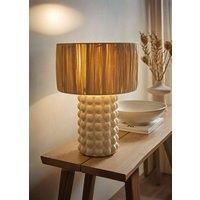 ValueLights | Stone Bobble Ceramic Bedside Table Lamp with Natural Raffia Lampshade Living Room Bedroom Light | Table Lamps, Home Décor & Improvement Essential | Included LED Bulb
