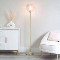 ValueLights | Brushed Gold Metal Stem Floor Lamp with Pink Tinted Glass Globe Shade | Floor Lamps & Torchieres, Home Décor & Improvement Essential | Includes Bulb