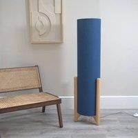 ValueLights | Wooden Oak Effect Midi Floor Lamp with Navy Blue Cylinder Fabric Lampshade Living Room Light | Floor Lamps, Home Décor & Improvement Essential | Included LED Bulb