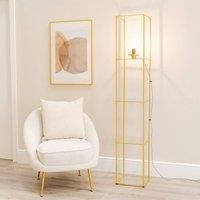 ValueLights | Gold Metal Frame Shelf Floor Lamp with Glass Panel Storage Shelves for Living Room Lounge | Floor Lamps, Home Décor & Improvement Essential | Included LED Bulb