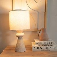 ValueLights Cady Pair of Stone Effect Natural Table Lamps with Drum Shades & LED Bulbs in Cream