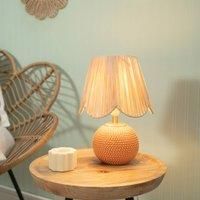 Peach Ceramic Table Lamp Natural Raffia Lampshade Bedroom Lounge Light LED Bulb