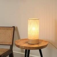 2 x Cylinder Table Lamps Bamboo / Fabric Lampshades Living Room Lights LED Bulbs