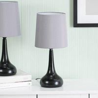 2x Black Teardrop Touch Table Lamps Fabric Lampshades Bedside Lights LED Bulbs