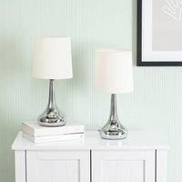 ValueLights Pair - Silver Chrome Teardrop Touch Dimmer Table Lamps with Cream Shade for Bedside Table Bedroom Light - LED Bulbs Included