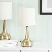 ValueLights Pair - Brushed Gold Teardrop Touch Dimmer Table Lamps with Cream Shade for Bedside Table Bedroom Light - LED Bulbs Included