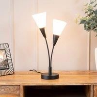 ValueLights | Traditional Black 2 Arm Table Lamp with White Frosted Glass Shades | Home Décor, Bedside & Desk Lamp | Includes Bulb