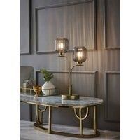 ValueLights | Gold 2 Way Table Lamp with Smoked Ribbed Glass Shades | Home Décor, Bedside & Desk Lamp | Includes Bulb