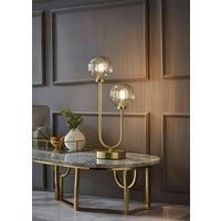 ValueLights | Gold Metal Bar 2 Way Dual Table Lamp with Amber Ribbed Glass Globe Shades | Home Décor, Bedside & Desk Lamp | Includes Bulb