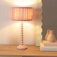 Pastel Rose Pink Bobbin Table Lamp Ruched Pleated Lampshade Living Room Bedroom