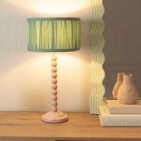Pastel Rose Pink Bobbin Table Lamp Ruched Pleated Lampshade Living Room Bedroom