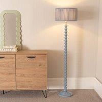 Powder Blue Bobbin Floor Lamp Living Room Lighting Pleated Drum Shade LED Bulb