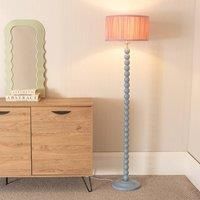 ValueLights Bobbins Powder Blue Floor Lamp with Ruched Pleated Drum Lamp Shade in Pale Pink