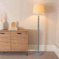 ValueLights Bobbins Powder Blue Floor Lamp with Linen Scallop White Trim Shade in Pale Blue