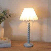 ValueLights Bobbins Powder Blue Table Lamp with Scallop Tapered Lamp Shade in White