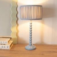 ValueLights Bobbins Powder Blue Table Lamp with Ruched Pleated Drum Lamp Shade in Pale Blue