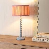 ValueLights Bobbins Powder Blue Table Lamp with Ruched Pleated Drum Lamp Shade in Pale Pink