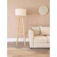ValueLights | Natural Wood Floor Lamp with 2 Storage Shelves and White Trim Drum Shade Living Room Lounge Light | Floor Lamps, Home Décor & Improvement Essential