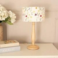 ValueLights | Natural Wood Candlestick Table Lamp with Floral Embroidered Drum Shade Living Room Bedroom Light | Table Lamps, Home Décor & Improvement Essential