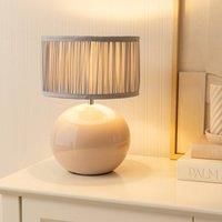 ValueLights Bosco Stone Ceramic Table Lamp with Ruched Pleated Fabric Drum Lamp Shade in Baby Blue