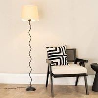 ValueLights Wiggle Black Metal Stem Floor Lamp with Linen Scallop Trim Tapered Lamp Shade in White