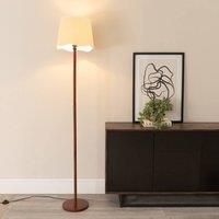 ValueLights Heather Dark Wood Single Stem Floor Lamp with Scallop Edge Tapered Lamp Shade in White