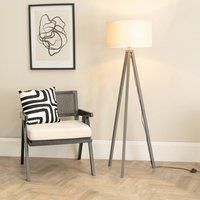 ValueLights | Grey Wood Tripod Floor Lamp with White Trim Drum Shade Living Room Lounge Light | Floor Lamps, Home Décor & Improvement Essential