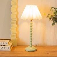 Natural Sage Table Lamp Bobbin Base Pleated Scallop Lampshade Living Room Light