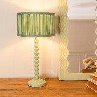 ValueLights Bobbins Sage Green Table Lamp with Ruched Pleated Drum Lamp Shade & LED Bulb in Pale Green