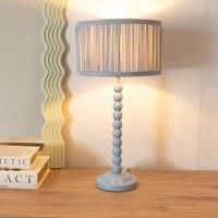 ValueLights Bobbins Powder Blue Table Lamp with Ruched Pleated Drum Lamp Shade & LED Bulb in Pale Blue