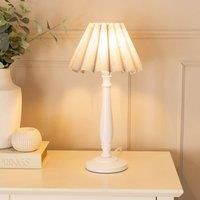 ValueLights Victoria White Wood Candlestick Table Lamp with Scallop Tapered Shade & Bulb in Grey