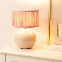 ValueLights Bosco Stone Ceramic Table Lamp with Ruched Pleated Lamp Shade & LED Bulb in Light Pink